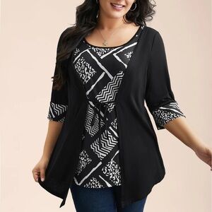 NWT BLOOMCHIC Size 14 16 Black & White Layered Blouse Top